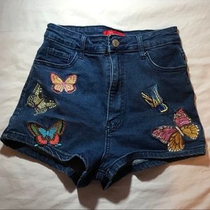 Embroidered Butterfly Jean Shorts
